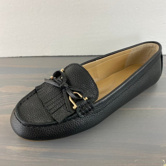 Talbots Penny Loafers Women 8M Black Pebble Leather Bow Buckle Old Money Preppy - Picture 1 of 9